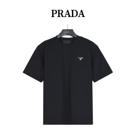 PRADA T Shirts Men's Black Crew Neck Moderate Straight Fit