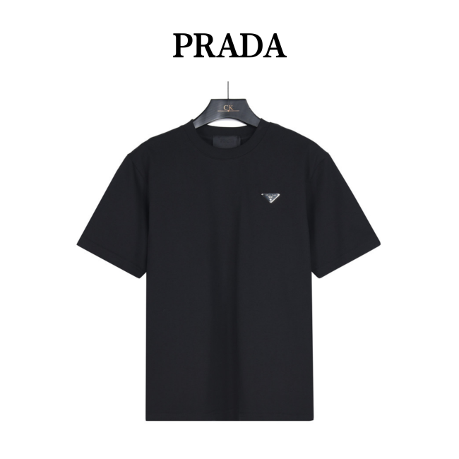 PRADA T Shirts Men's Black Crew Neck Moderate Straight Fit