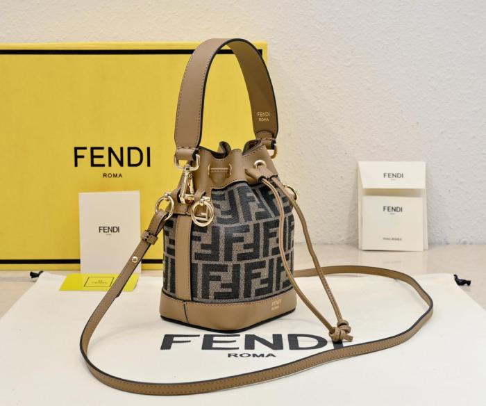 FENDI Mon Tresor Jacquard Bucket Bag, One Shoulder Handbag Small Women's Brown 8BS093-ALP3-F1A0F L14cm W12cm H18cm