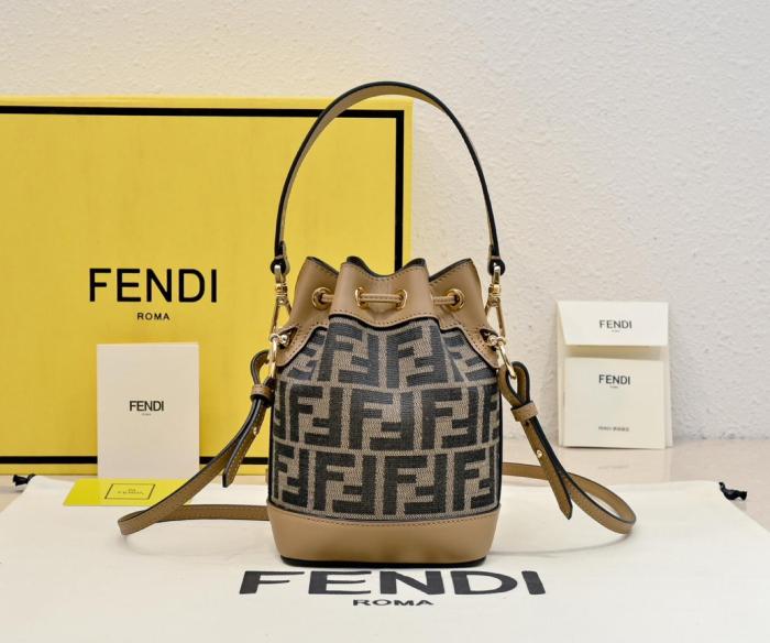 FENDI Mon Tresor Jacquard Bucket Bag, One Shoulder Handbag Small Women's Brown 8BS093-ALP3-F1A0F L14cm W12cm H18cm
