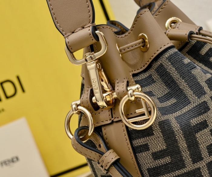 FENDI Mon Tresor Jacquard Bucket Bag, One Shoulder Handbag Small Women's Brown 8BS093-ALP3-F1A0F L14cm W12cm H18cm