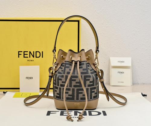 FENDI Mon Tresor Jacquard Bucket Bag, One Shoulder Handbag Small Women's Brown 8BS093-ALP3-F1A0F L14cm W12cm H18cm
