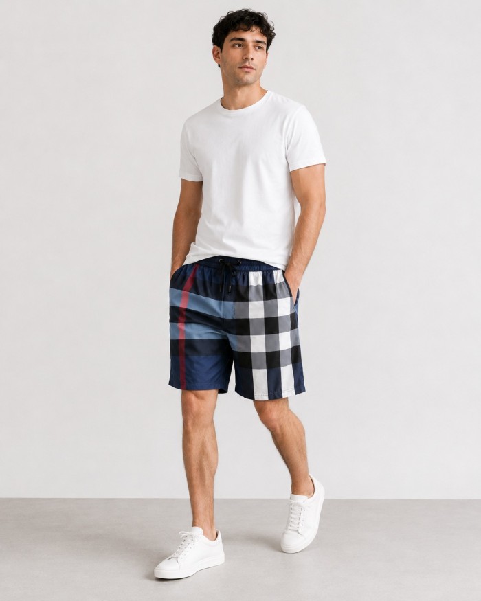 Burberry Checked Drawstring Swim Shorts