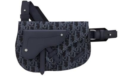 DIOR Saddle Leather Saddle Bag, Sling Bag, Crossbody Bag, Fanny Pack Men's Blue 1ADPO095YKY-H55E size 24*17.5cm