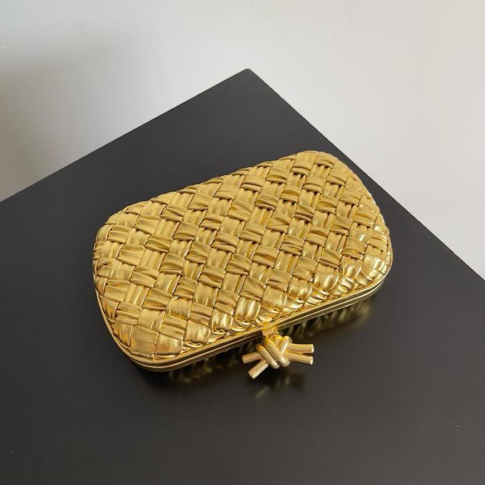 Bottega Veneta Knot Minaudiere Pressed Intreccio Gold 717622V2OG18922 L19cm W5cm H11.5cm