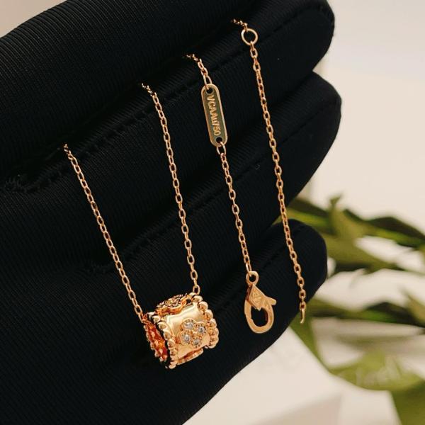 Van Cleef & Arpels Perlee Series 18K Gold Diamond Necklaces Unisex Rose Gold
