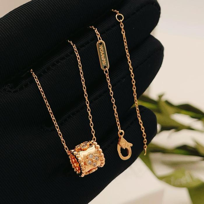 Van Cleef & Arpels Perlee Series 18K Gold Diamond Necklaces Unisex Rose Gold
