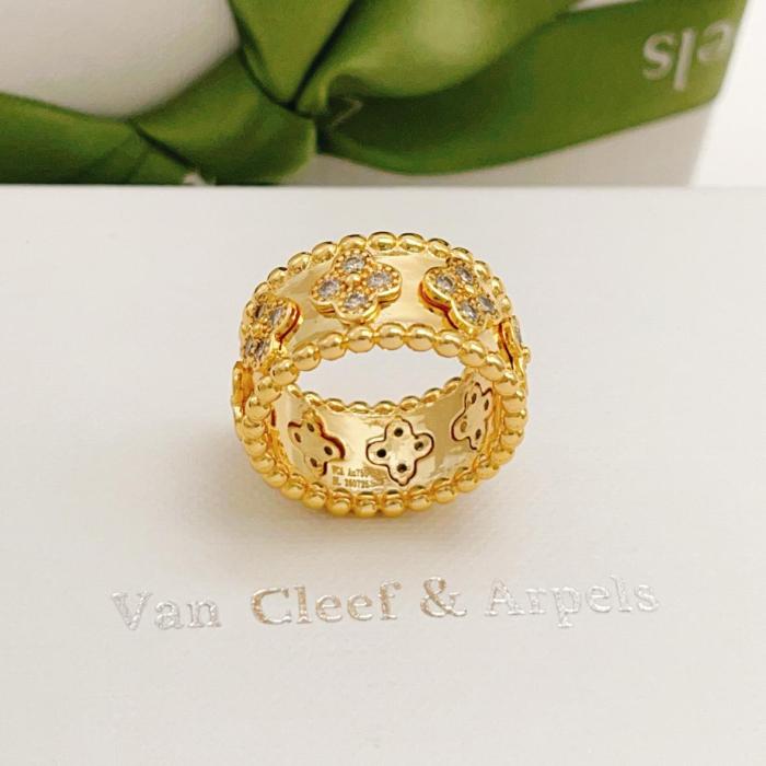 Van Cleef & Arpels Perlee Series 18K Gold Diamond Rings Unisex Gold