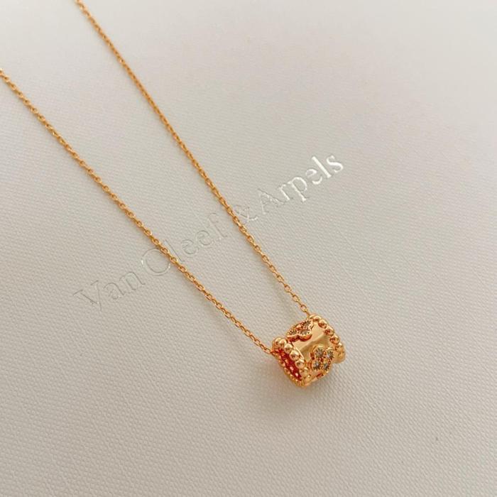 Van Cleef & Arpels Perlee Series 18K Gold Diamond Necklaces Unisex Rose Gold