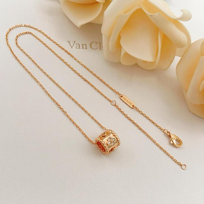 Van Cleef & Arpels Perlee Series 18K Gold Diamond Necklaces Unisex Rose Gold