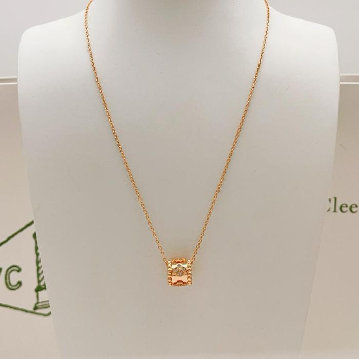 Van Cleef & Arpels Perlee Series 18K Gold Diamond Necklaces Unisex Rose Gold