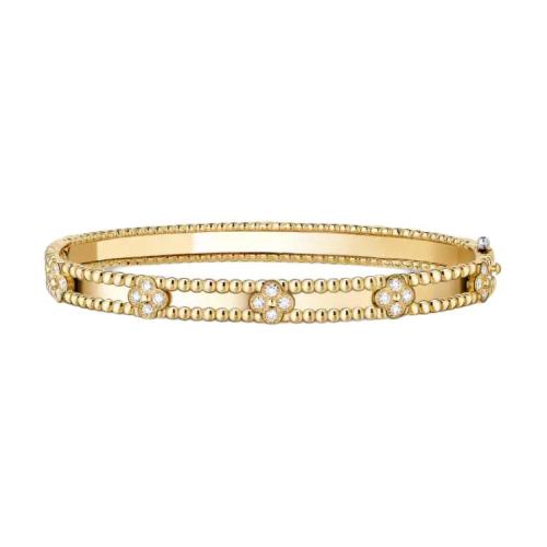 Van Cleef & Arpels Perlee Series 18K Gold Diamond Bangles Unisex Gold
