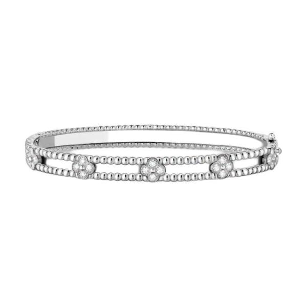 Van Cleef & Arpels Perlee Series 18K Gold Diamond Bangles Unisex White Gold