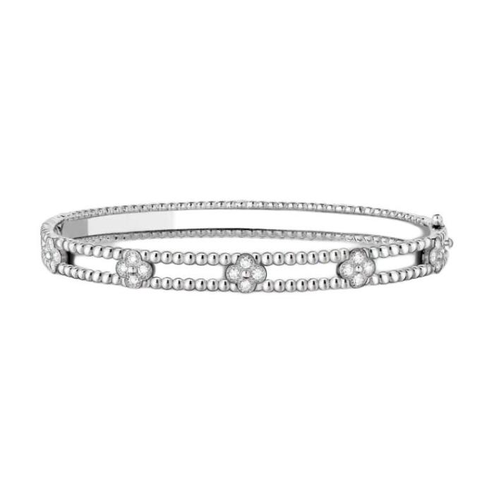 Van Cleef & Arpels Perlee Series 18K Gold Diamond Bangles Unisex White Gold