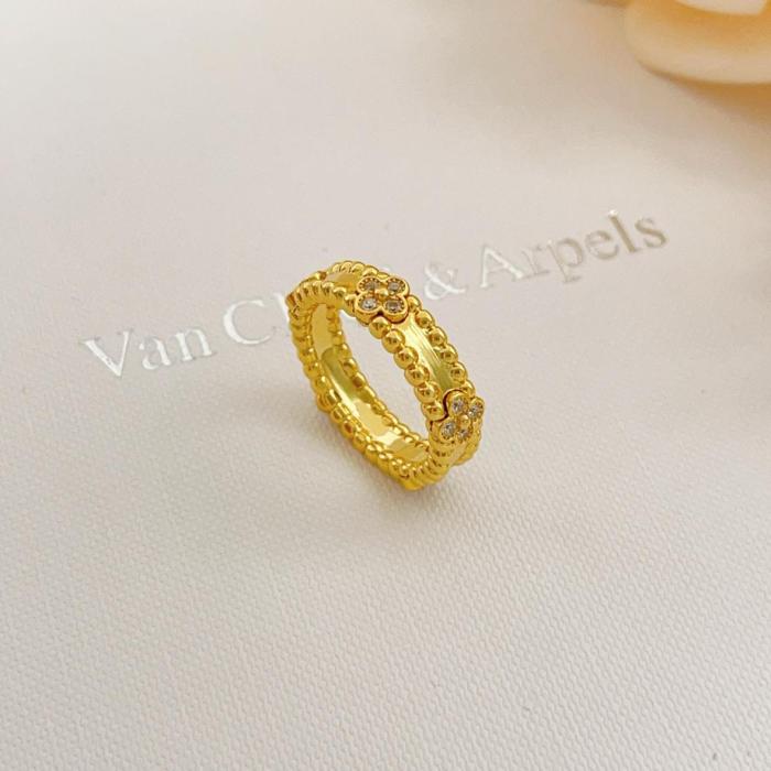 Van Cleef & Arpels Perlee Series 18K Gold Diamond Rings Unisex Gold