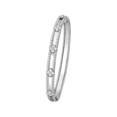 Van Cleef & Arpels Perlee Series 18K Gold Diamond Bangles Unisex White Gold