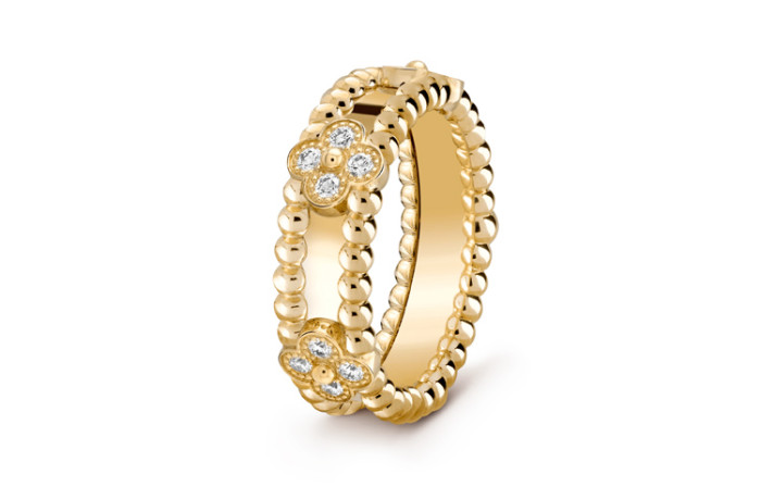 Van Cleef & Arpels Perlee Series 18K Gold Diamond Rings Unisex Gold