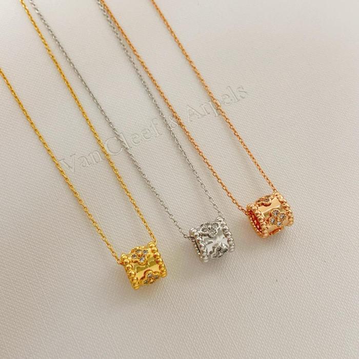 Van Cleef & Arpels Perlee Series 18K Gold Diamond Necklaces Unisex Rose Gold