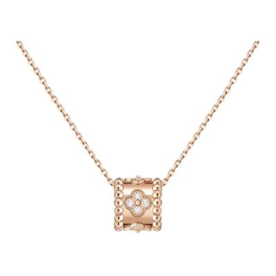 Van Cleef & Arpels Perlee Series 18K Gold Diamond Necklaces Unisex Rose Gold