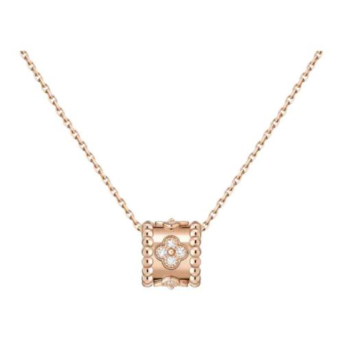 Van Cleef & Arpels Perlee Series 18K Gold Diamond Necklaces Unisex Rose Gold