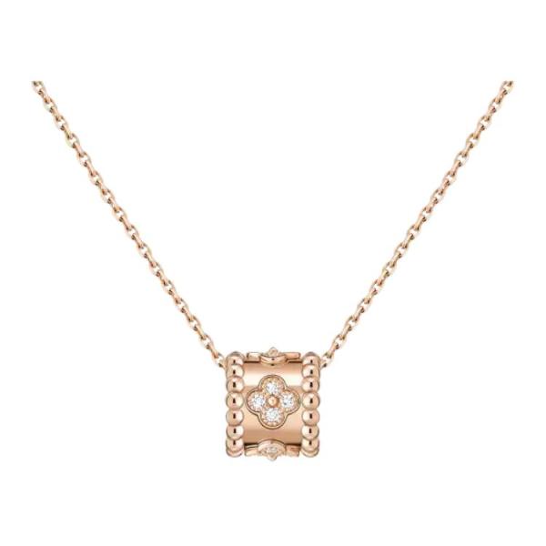 Van Cleef & Arpels Perlee Series 18K Gold Diamond Necklaces Unisex Rose Gold