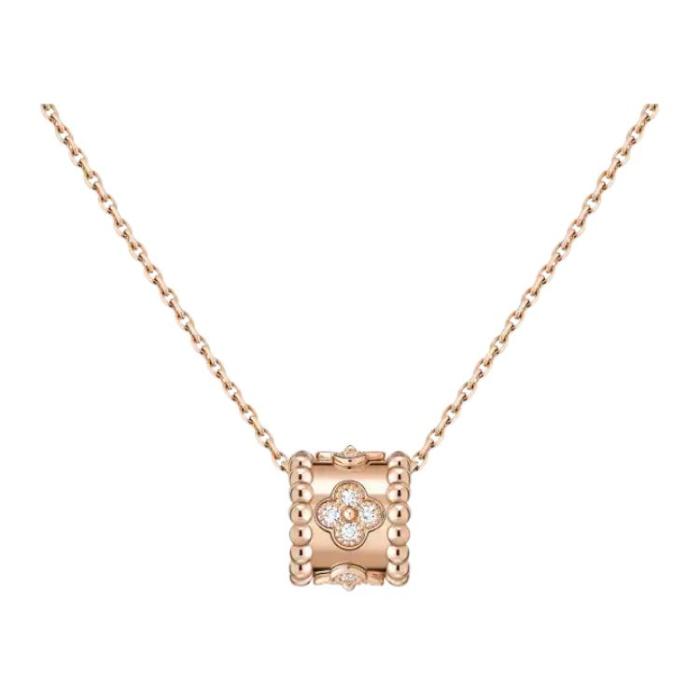 Van Cleef & Arpels Perlee Series 18K Gold Diamond Necklaces Unisex Rose Gold