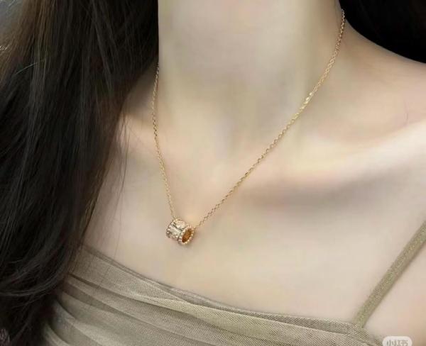 Van Cleef & Arpels Perlee Series 18K Gold Diamond Necklaces Unisex Rose Gold