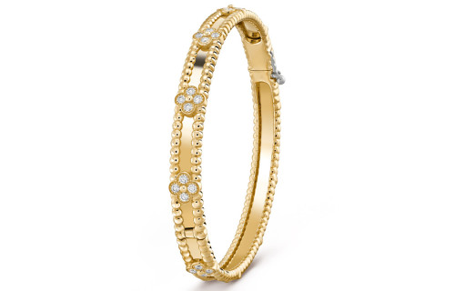 Van Cleef & Arpels Perlee Series 18K Gold Diamond Bangles Unisex Gold