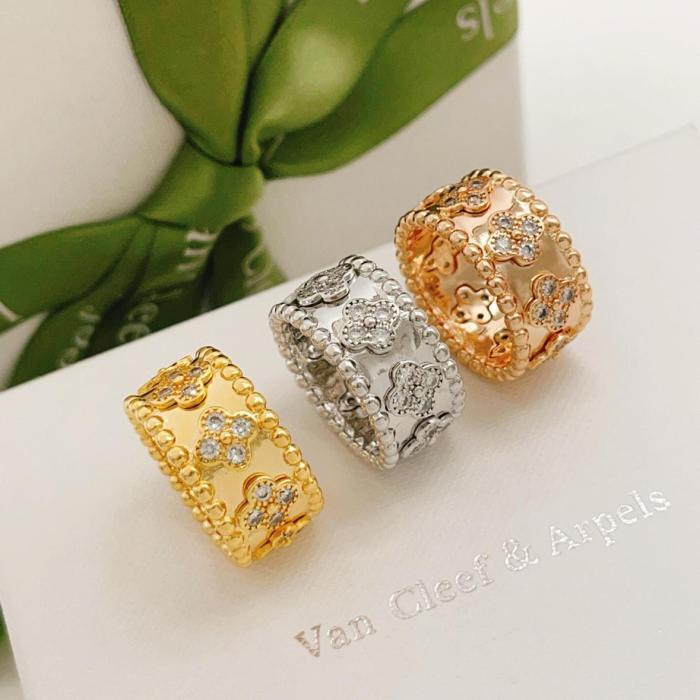 Van Cleef & Arpels Perlee Series 18K Gold Diamond Rings Unisex Gold