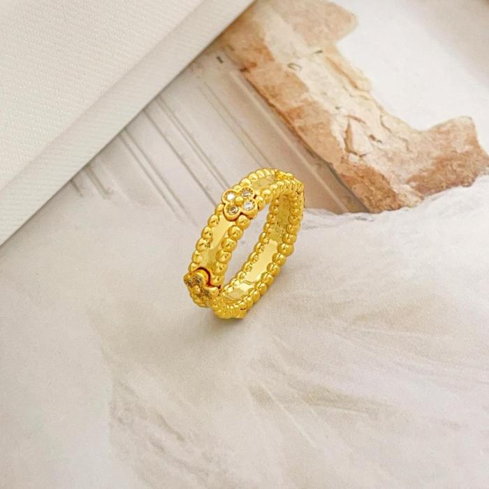 Van Cleef & Arpels Perlee Series 18K Gold Diamond Rings Unisex Gold