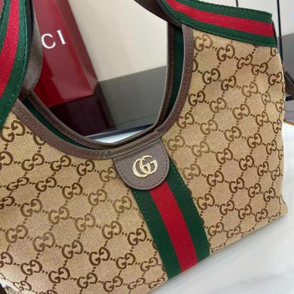 GUCCI Canvas Handbag Small Women's Beige Brown 860845-AAF8L-2547 L25cm W15cm H20cm