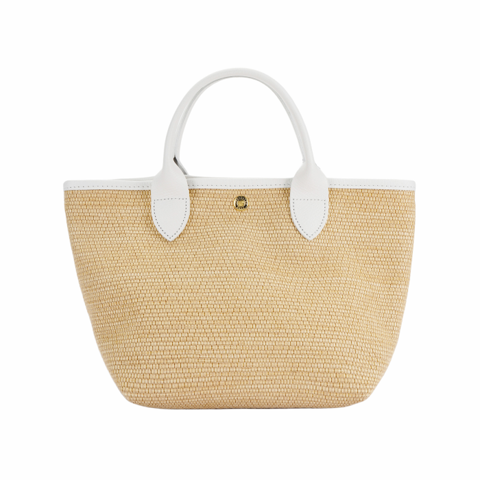 LONGCHAMP Le Panier Pliage Cow Leather Canvas Shoulder Bag, Crossbody Bag, Handbag Small Women's White 10144HZB007 L21cm W14cm H20cm