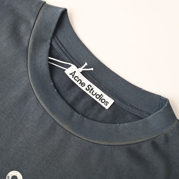 Acne Studios T Shirts Men's Dark Blue Crew Neck Moderate Straight Fit