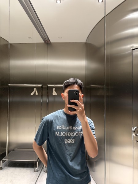 Acne Studios T Shirts Men's Dark Blue Crew Neck Moderate Straight Fit