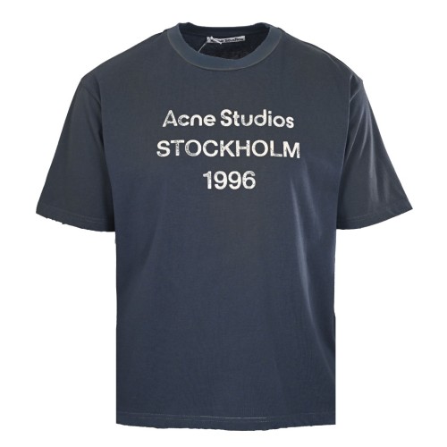 Acne Studios T Shirts Men's Dark Blue Crew Neck Moderate Straight Fit