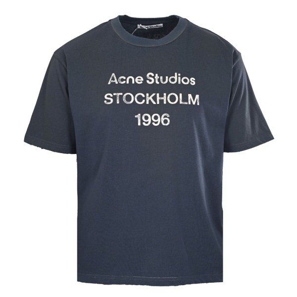 Acne Studios T Shirts Men's Dark Blue Crew Neck Moderate Straight Fit