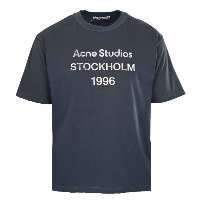 Acne Studios T Shirts Men's Dark Blue Crew Neck Moderate Straight Fit