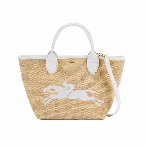 LONGCHAMP Le Panier Pliage Cow Leather Canvas Shoulder Bag, Crossbody Bag, Handbag Small Women's White 10144HZB007 L21cm W14cm H20cm