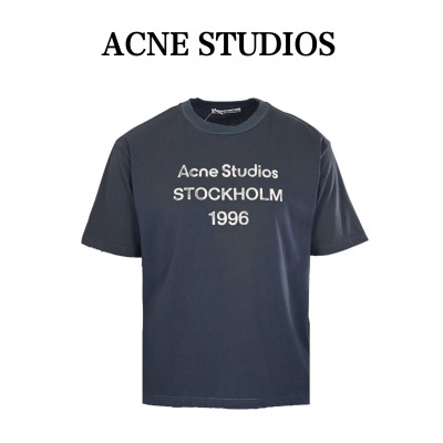 Acne Studios T Shirts Men's Dark Blue Crew Neck Moderate Straight Fit
