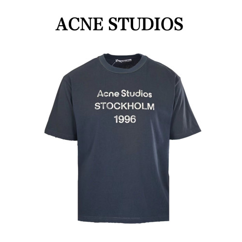 Acne Studios T Shirts Men's Dark Blue Crew Neck Moderate Straight Fit