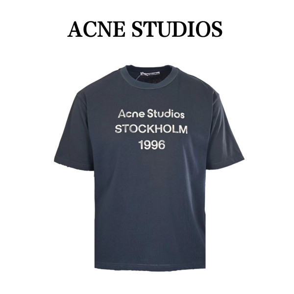 Acne Studios T Shirts Men's Dark Blue Crew Neck Moderate Straight Fit