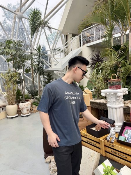 Acne Studios T Shirts Men's Dark Blue Crew Neck Moderate Straight Fit