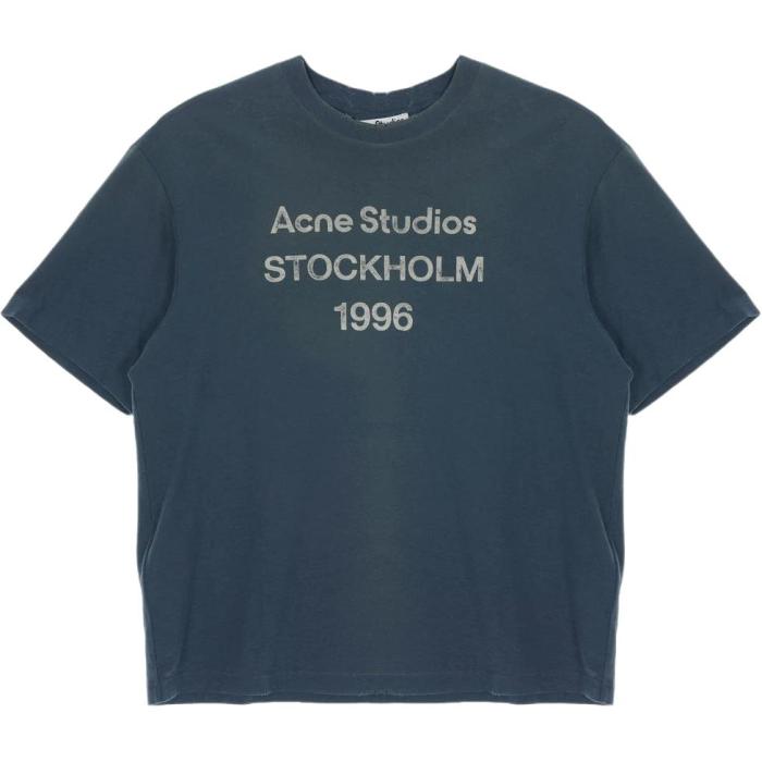 Acne Studios T Shirts Men's Dark Blue Crew Neck Moderate Straight Fit