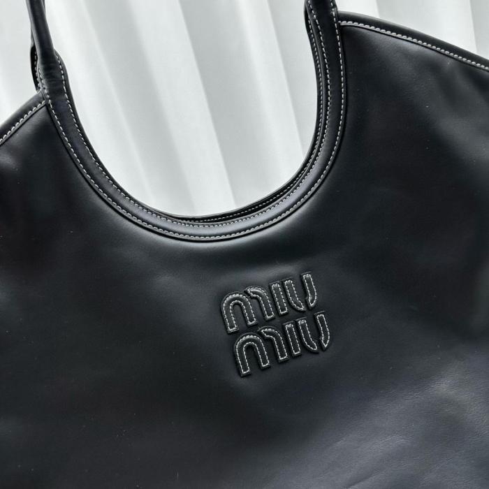 MIU MIU Leather Tote Bag, Shopping Bag, Handbag Women's Black 5BG276-2DDJ-F0002-V-OOO L38cm W38cm H18cm