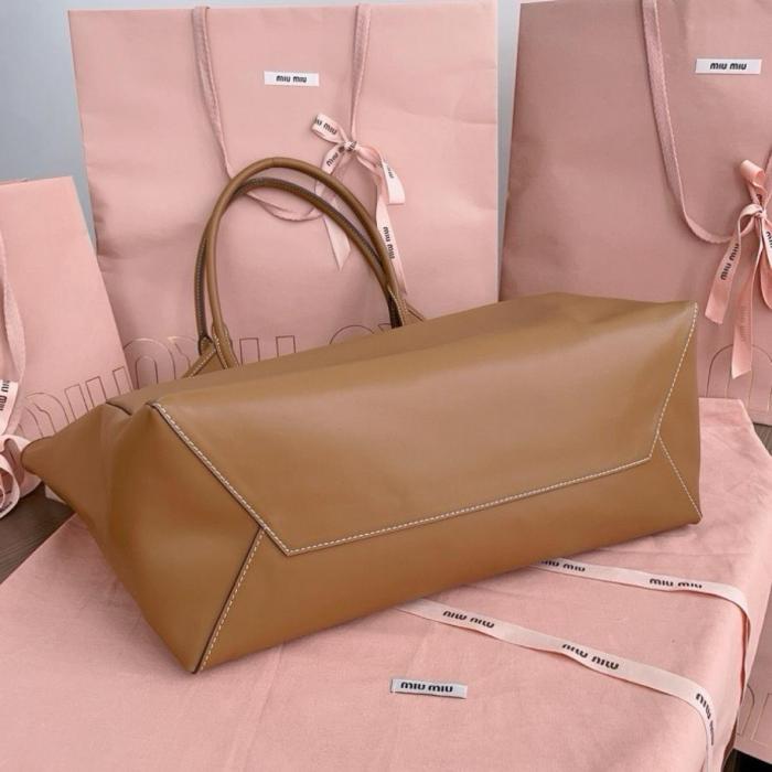 MIU MIU Leather Tote Bag, Shopping Bag, Handbag Women's Caramel 5BG276-2DDJ-F098L-V-OOO L38cm H38cm W18cm