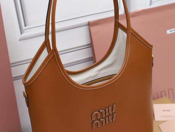 MIU MIU Leather Tote Bag, Shopping Bag, Handbag Women's Cognac 5BG231_2CRW_F0046_V_MLN L35*H40cm