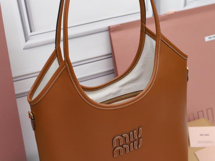 MIU MIU Leather Tote Bag, Shopping Bag, Handbag Women's Cognac 5BG231_2CRW_F0046_V_MLN L35*H40cm