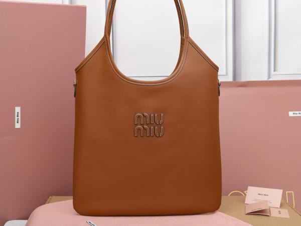 MIU MIU Leather Tote Bag, Shopping Bag, Handbag Women's Cognac 5BG231_2CRW_F0046_V_MLN L35*H40cm
