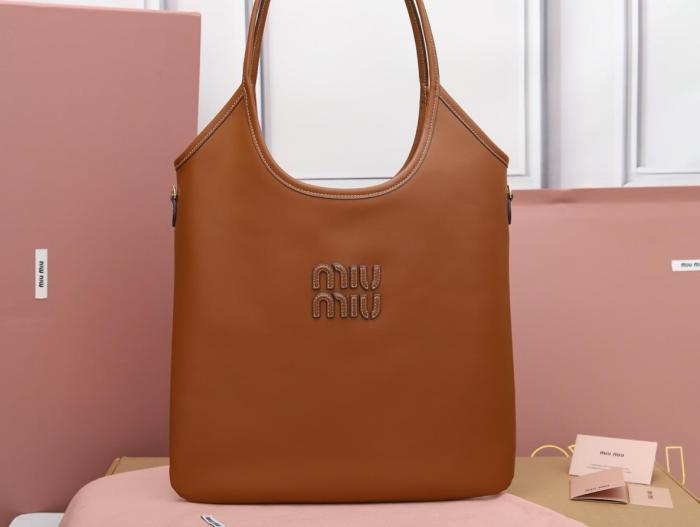 MIU MIU Leather Tote Bag, Shopping Bag, Handbag Women's Cognac 5BG231_2CRW_F0046_V_MLN L35*H40cm