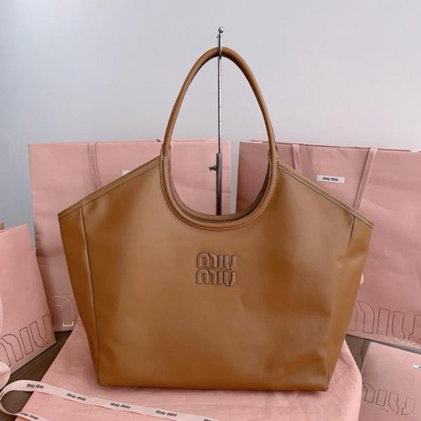 MIU MIU Leather Tote Bag, Shopping Bag, Handbag Women's Caramel 5BG276-2DDJ-F098L-V-OOO L38cm H38cm W18cm